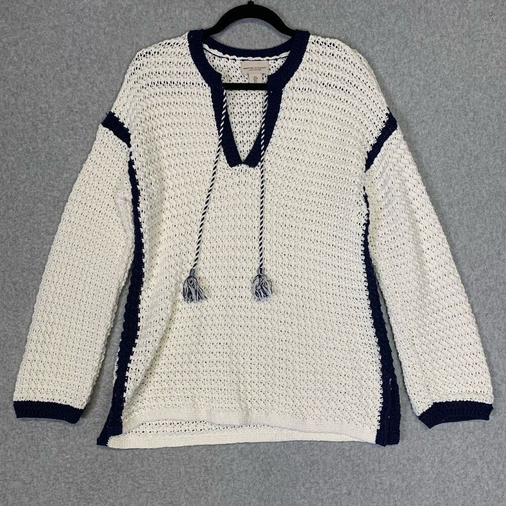 Martha Stewart Collection Women's Size Large Blue White Knit Pullover Sweater To